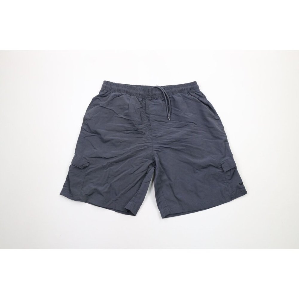 Vintage Reebok Mens Medium Faded Spell Out Above Knee Cargo Shorts Gray Nylon